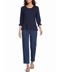 Intro Crew Neck 3/4 Sleeve Peplum Top