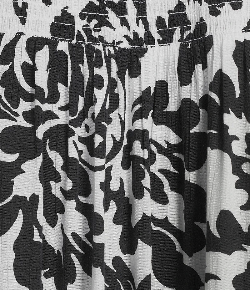 Intro Crinkle Gauze Floral Scoop Neck Elbow Sleeve Button-Front Blouse