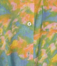 Intro Crinkle Gauze Printed Point Collar 3/4 Roll-Tab Sleeve Tie Front Hem Button Front Shirt
