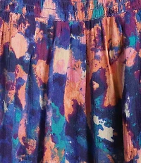 Intro Crinkle Gauze Printed Scoop Neck Elbow Sleeve Button-Front Blouse