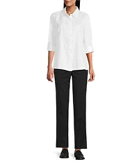 Intro Crystal Embellished Front Long Roll-Tab Sleeve Button-Front Shirt