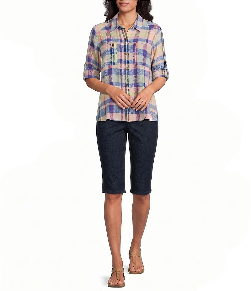Intro Dahlia Solid Pull-On Skimmer Denim Shorts