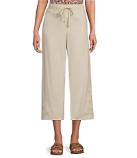 Intro Elara Embroidered Hem Drawstring Tie Pull-On Capri Pants