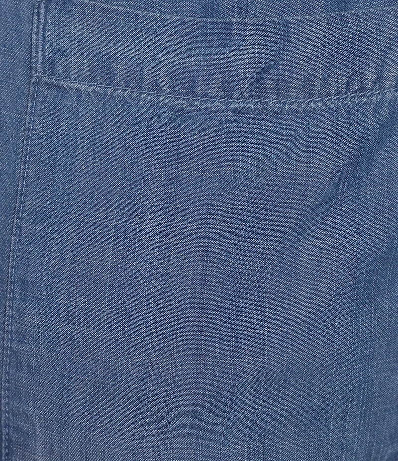 Intro Elara Embroidered Hem Drawstring Tie Pull-On Denim Capri Pants