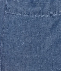 Intro Elara Embroidered Hem Drawstring Tie Pull-On Denim Capri Pants