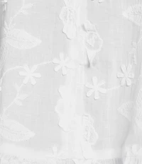 Intro Embroidered Floral Split Scoop V-Neck 3/4 Sleeve Peplum Blouse