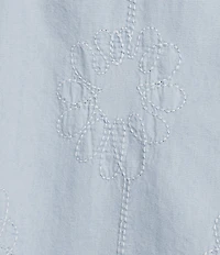 Intro Embroidered Flowers Point Collar Elbow Sleeve Shirttail Hem Shirt