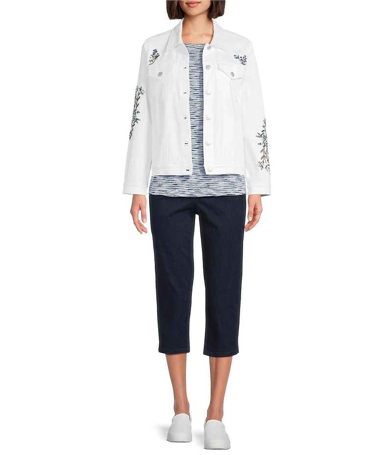 Intro Embroidered Garden Point Collar Long Sleeve Button-Front Denim Jacket