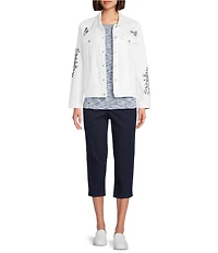 Intro Embroidered Garden Point Collar Long Sleeve Button-Front Denim Jacket