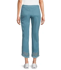 Intro Straight Leg Tulip Eyelet Embroidered Frayed Hem Pull-On Ankle Pants