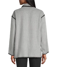 Intro Embroidered Whipstitch Grey/Black Point Collar Long Sleeve Button-Front Shirt Jacket
