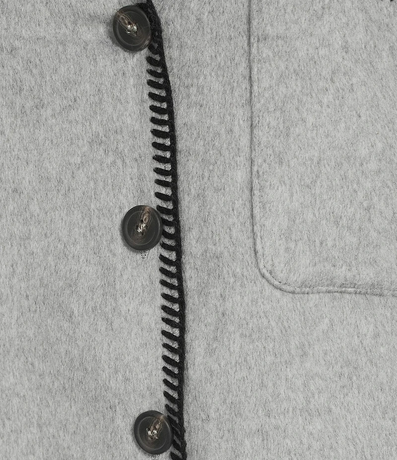 Intro Embroidered Whipstitch Grey/Black Point Collar Long Sleeve Button-Front Shirt Jacket