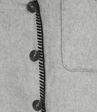 Intro Embroidered Whipstitch Grey/Black Point Collar Long Sleeve Button-Front Shirt Jacket