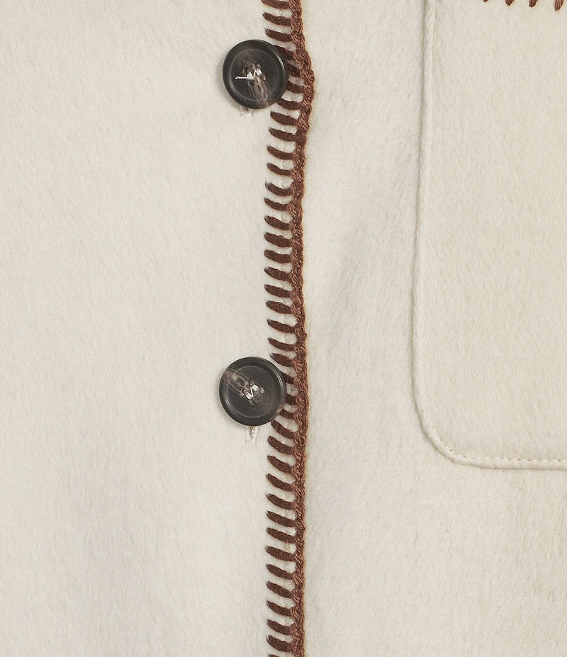 Intro Embroidered Whipstitch Point Collar Long Sleeve Button Front Shirt Jacket