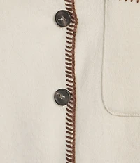 Intro Embroidered Whipstitch Point Collar Long Sleeve Button Front Shirt Jacket