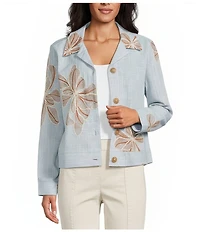Intro Floral Embroidery Point Collar Long Sleeve Button-Front Jacket