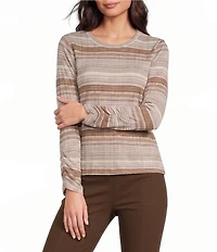 Intro Jersey Knit Yarn Dye Stripe Crew Neck 3/4 Sleeve Top