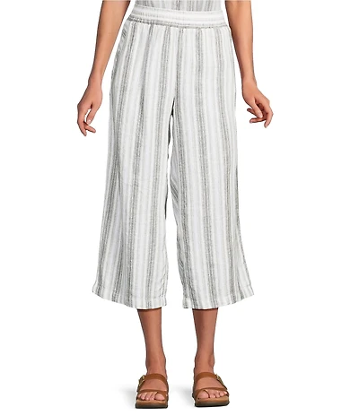 Intro Kalani Linen Blend Coordinating Straight Leg Stripe Pull-On Capri Pants