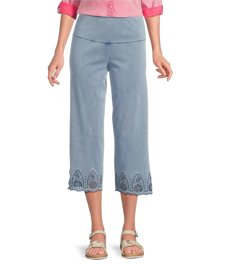 Intro Knit Denim Wash Schiffli Hem Pull-On Pants