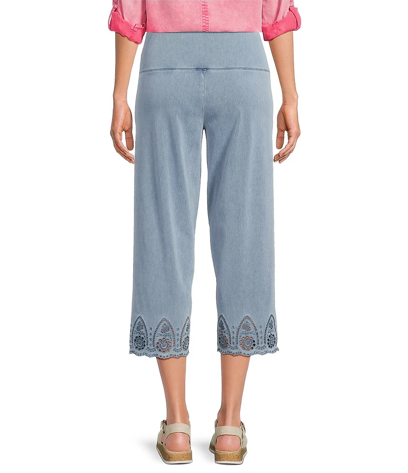 Intro Knit Denim Wash Schiffli Hem Pull-On Pants