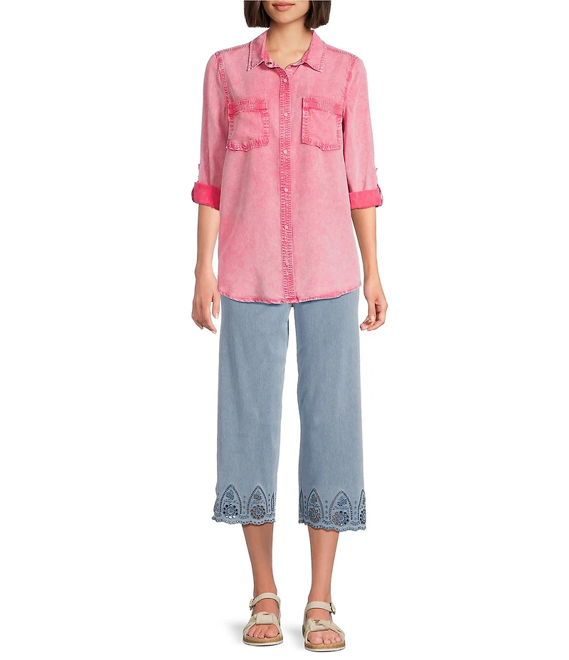 Intro Knit Denim Wash Schiffli Hem Pull-On Pants