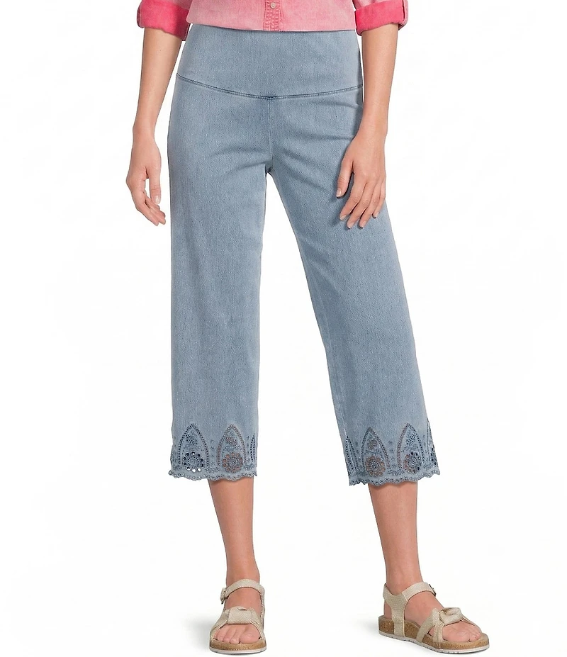 Intro Knit Denim Wash Schiffli Hem Pull-On Pants
