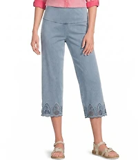 Intro Knit Denim Wash Schiffli Hem Pull-On Pants