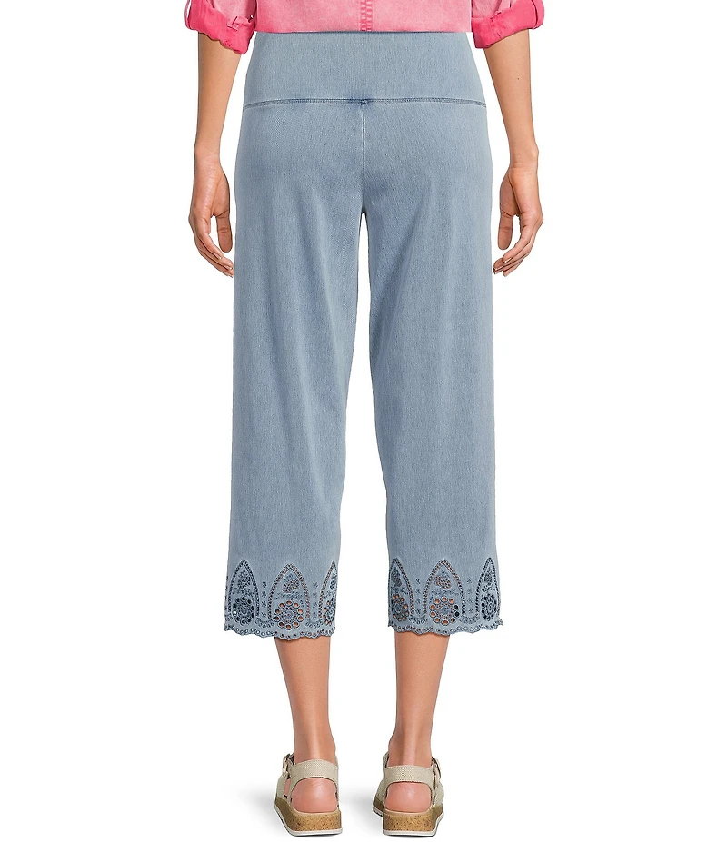 Intro Knit Denim Wash Schiffli Hem Pull-On Pants