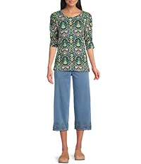 Intro Knit Denim Wash Schiffli Hem Pull-On Pants