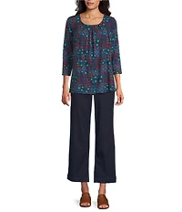 Intro Knit Jersey Bering Sea 3/4 Sleeve Pleated Neck Tee