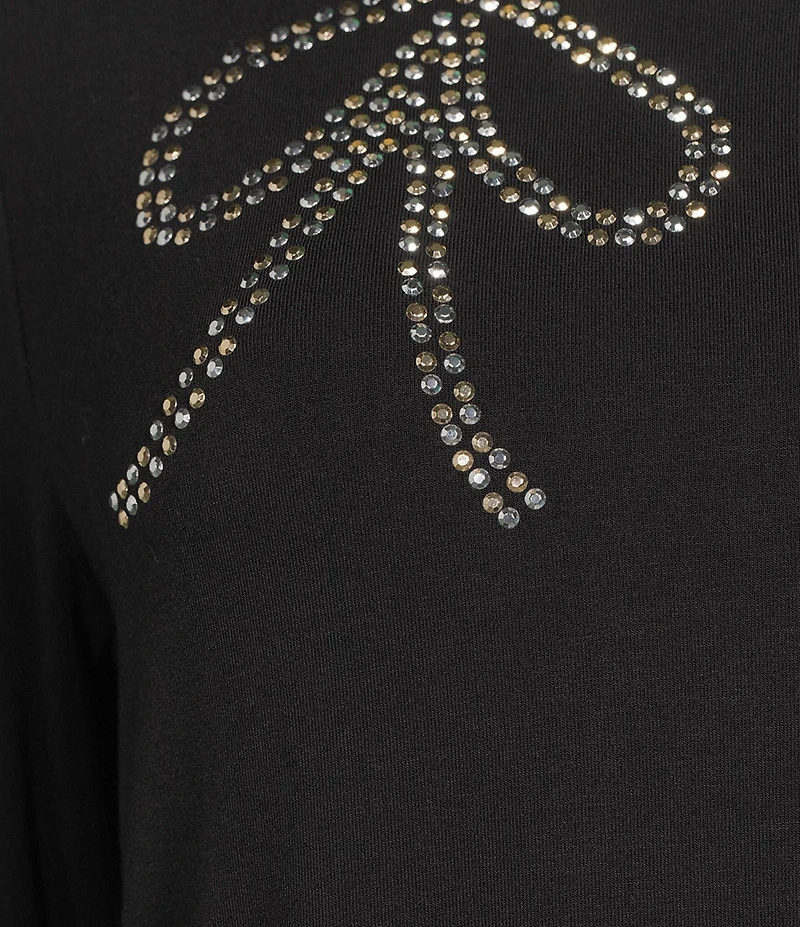 Intro Knit Jersey Embellished Neck Long Sleeve Hi-Low Hem Legging Tee