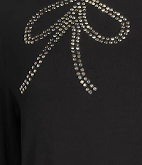 Intro Knit Jersey Embellished Neck Long Sleeve Hi-Low Hem Legging Tee