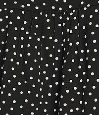 Intro Knit Jersey Mini Polka Dot Crew Neck Elbow Puff Sleeve Top