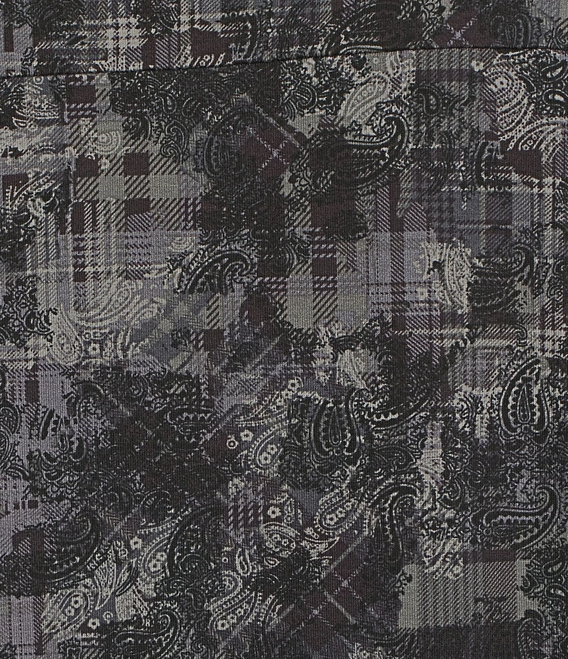 Intro Knit Jersey Plaid Paisley Print 3/4 Sleeve Pleated Neck Tee