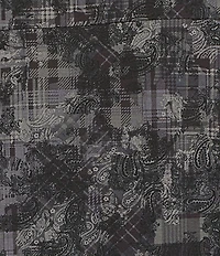 Intro Knit Jersey Plaid Paisley Print 3/4 Sleeve Pleated Neck Tee