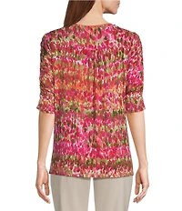 Intro Knit Jersey Raspberry Sorbet Crew Neck Elbow Ruched Sleeve Top
