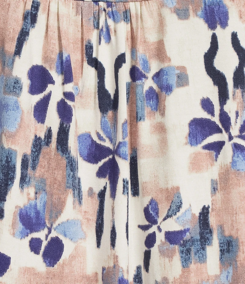 Intro Knit Jersey Rugby Tan Crew Neck Elbow Ruched Sleeve Top