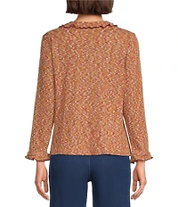 Intro Knit Space-Dye Ruffle Detail V-Neck Bracelet Length Flounce Sleeve Button-Front Shirt