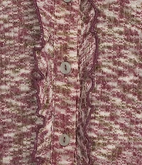 Intro Knit Space-Dye Ruffle Detail V-Neck Bracelet Length Flounce Sleeve Button-Front Shirt
