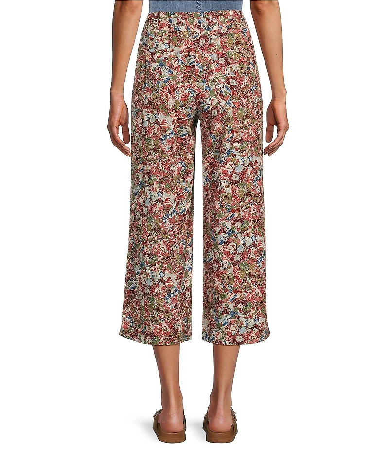 Intro Linen-Blend Abstract Floral Print Pull-On Capri Pants