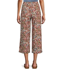 Intro Linen-Blend Abstract Floral Print Pull-On Capri Pants
