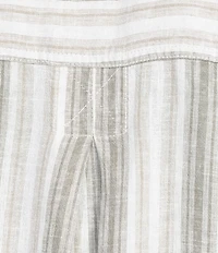 Intro Linen Blend Coordinating Stripe Point Collar Elbow Sleeve Button Front Camp Shirt