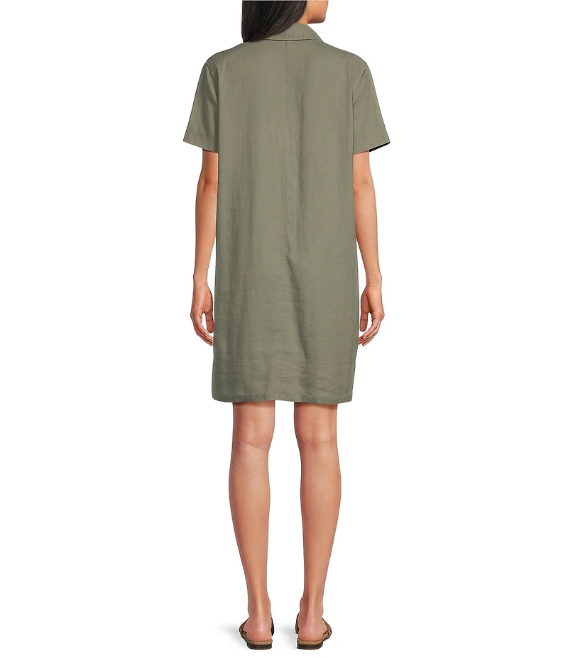 Intro Linen-Blend Point Collar Short Sleeve Button-Front Shirtdress