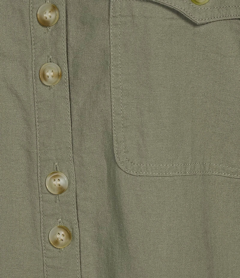 Intro Linen-Blend Point Collar Short Sleeve Button-Front Shirtdress