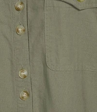 Intro Linen-Blend Point Collar Short Sleeve Button-Front Shirtdress
