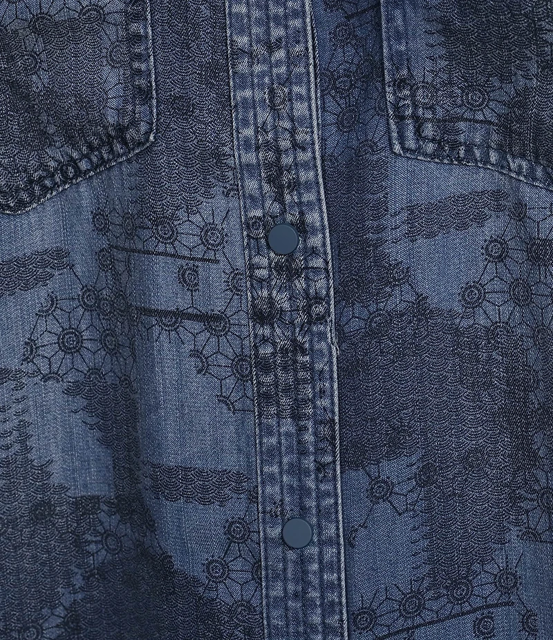 Intro Lyocell Slub Abstract Print Point Collar Long Roll-Tab Sleeve Shirt
