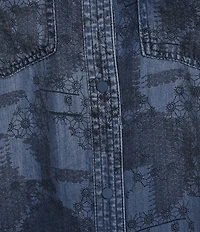 Intro Lyocell Slub Abstract Print Point Collar Long Roll-Tab Sleeve Shirt