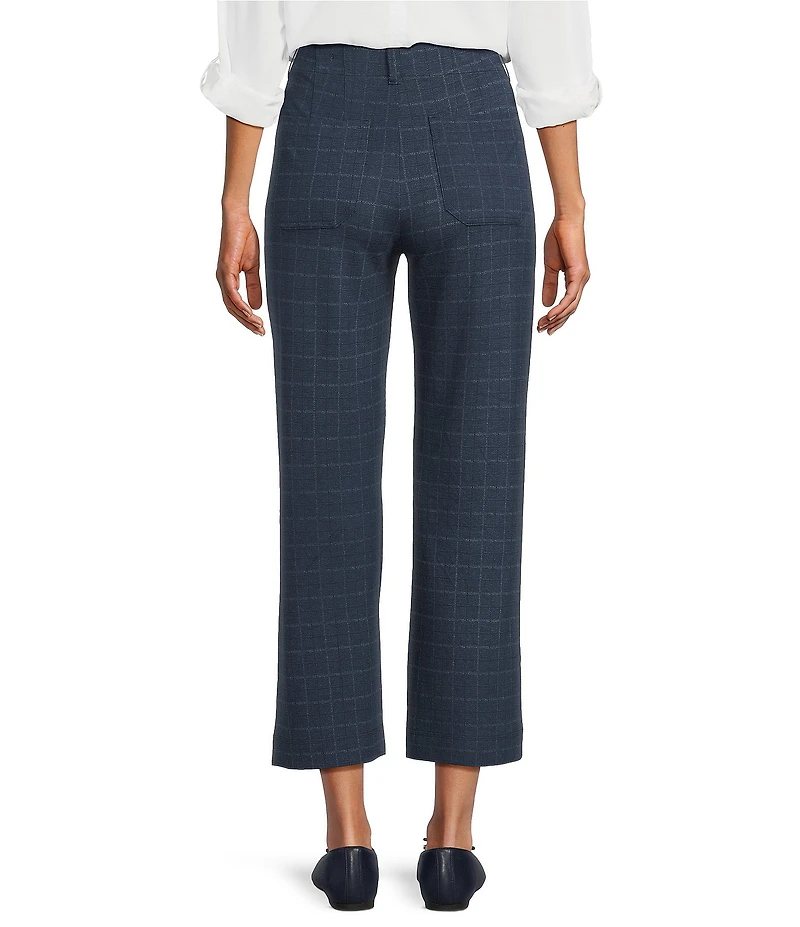 Intro Mae Double Knit Plaid Print Pull-On Relaxed Cropped Pants
