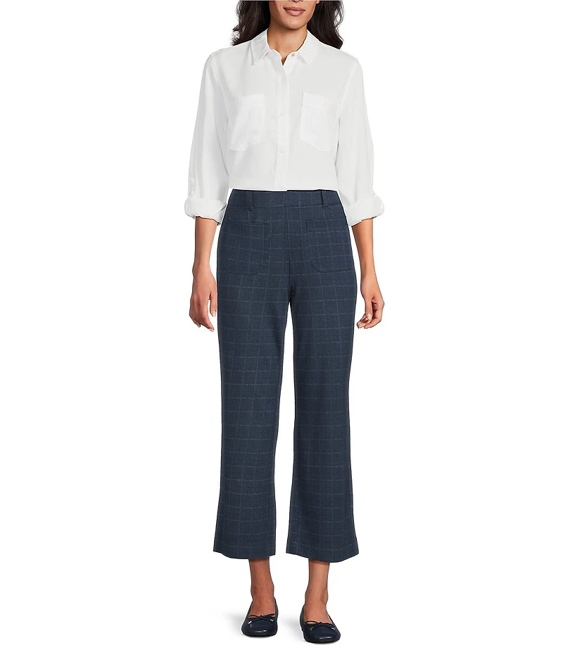 Intro Mae Double Knit Plaid Print Pull-On Relaxed Cropped Pants