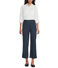 Intro Mae Double Knit Plaid Print Pull-On Relaxed Cropped Pants